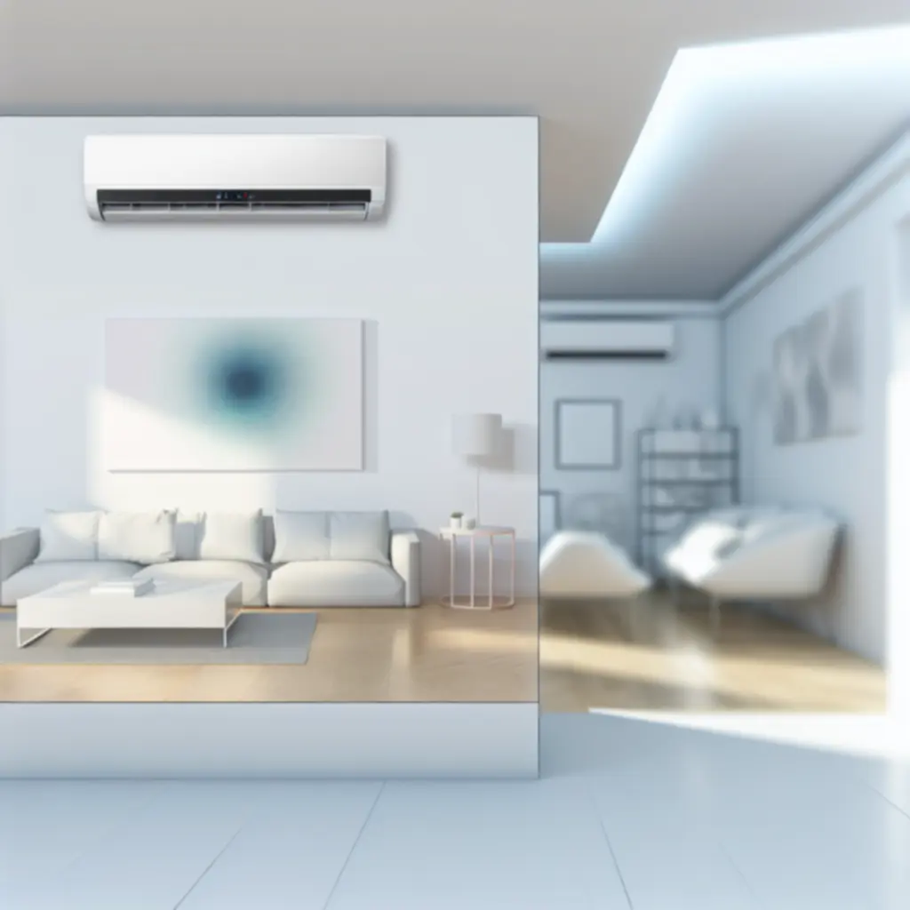 Nowoczesny system klimatyzacji ściennej w jasnym salonie