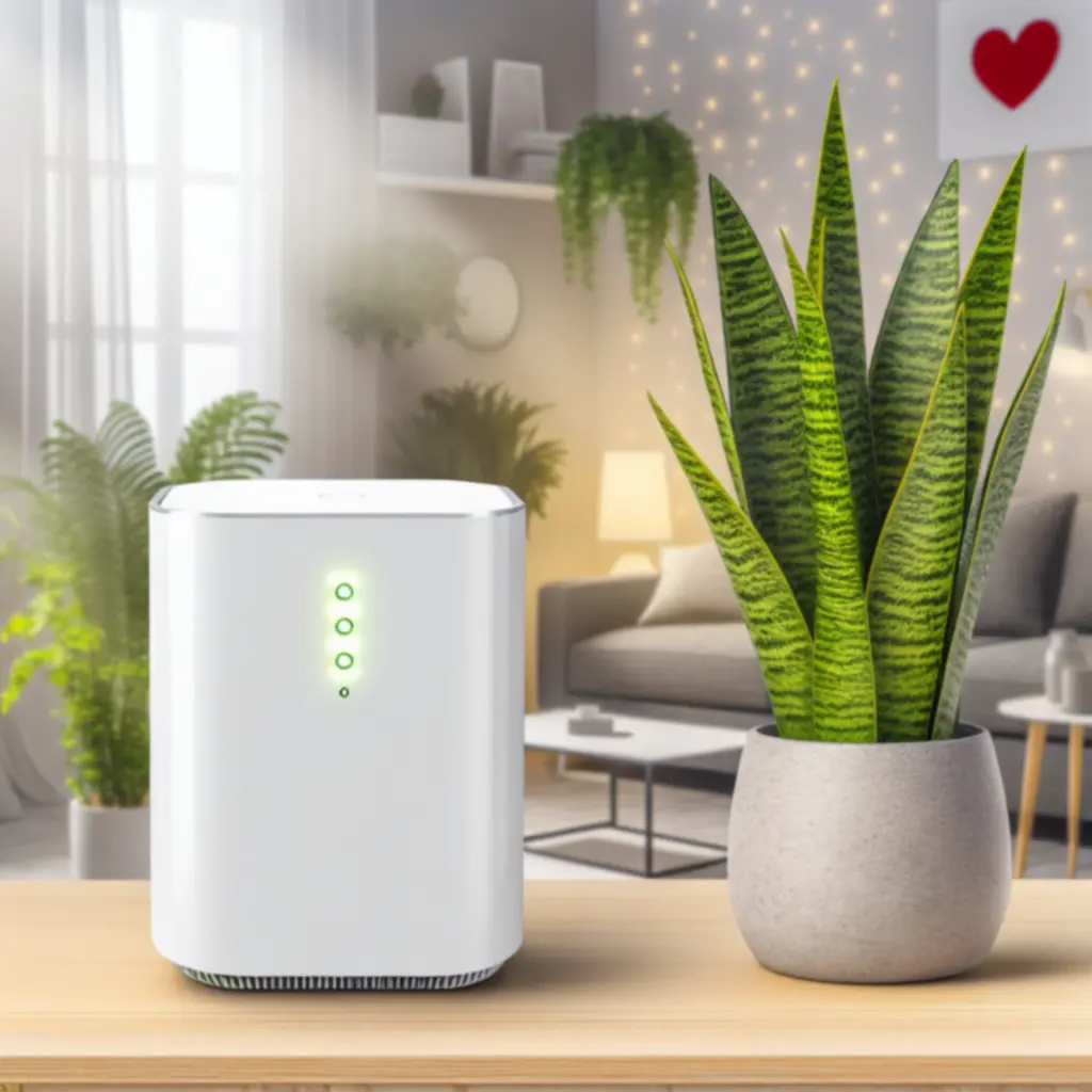 Oczyszczacz powietrza ustawiony w nowoczesnym salonie